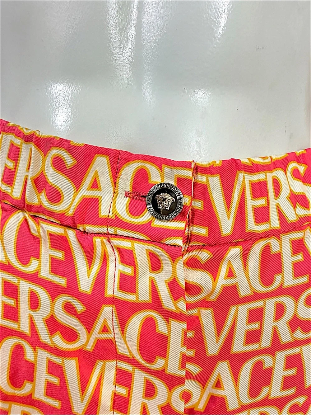 Versace x Dua Lipa 2023 Silk Logo Print Shirt & Wide Leg Pants Set
